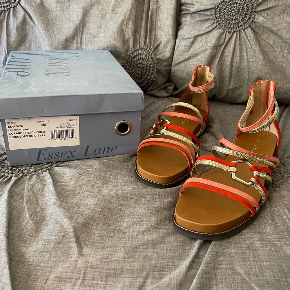 Essex Lane Sandals New El-Abiya Style, 9M, Gold/Peach/Corange, Kidsuede/Eco